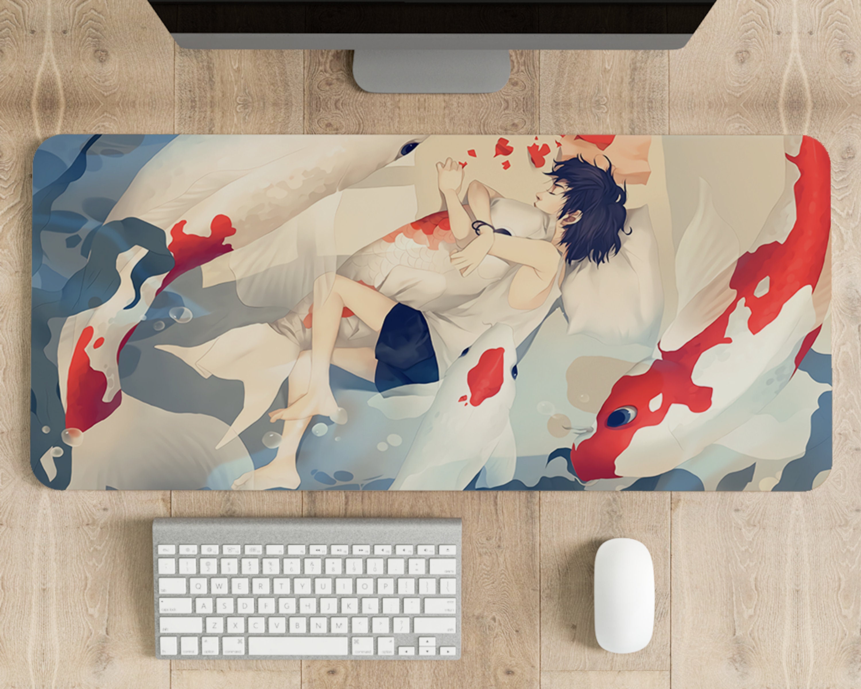Koi Fish Desk Mat Japanese Desk Pad Office Topper Cute Desk Etsy