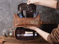 Personalized Men's Leather Toiletry Bag, Dopp Kit, Groomsmen Gifts, Anniversary Gift for Him, Travel Toiletry Bag, Men's Leather Accessory