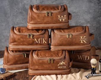 Personalized Men's Leather Toiletry Bag, Groomsmen Gifts, Engraved Dopp Kit, Christmas Gift for Him, Travel Wash Bag, Two Style