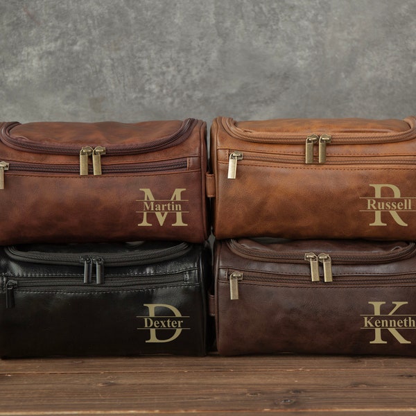 Personalized Groomsmen Gifts, Men's Leather Toiletry Bag, Engraved Dopp Kit, Gift for Him, Travel Toiletry Bag, Men's Leather Accessory