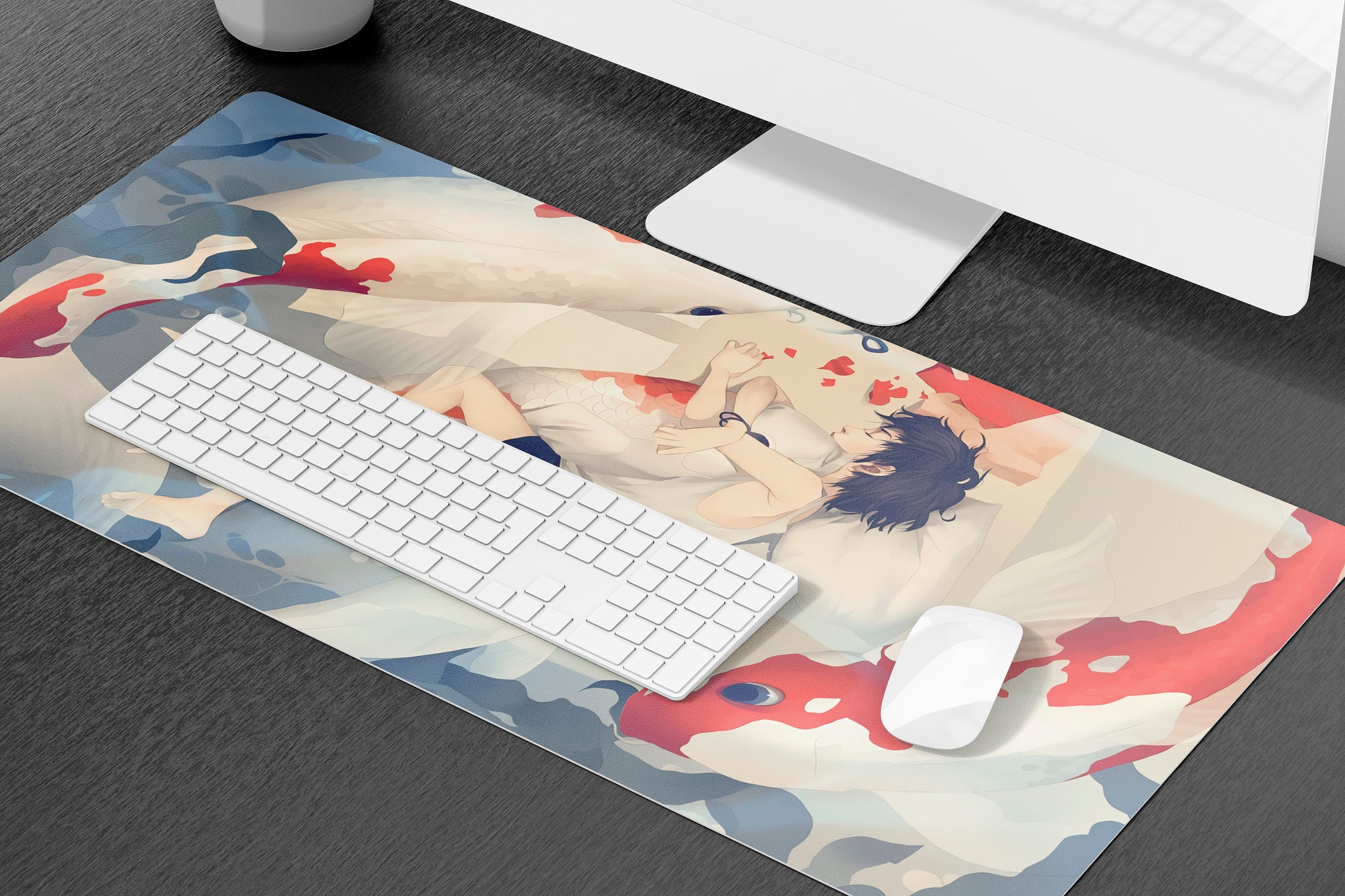 Koi Fish Desk Mat Japanese Desk Pad Office Topper Cute Desk Etsy