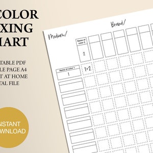 2 Color Mixing Combination Chart Sheet Printable PDF Download, Color Swatch Chart, Digital PDF, Color Blend Combination Template