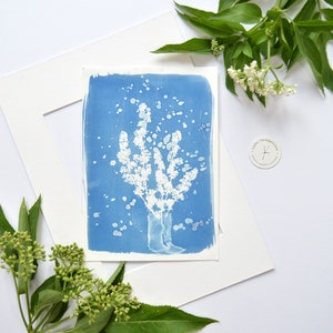 Impresión artística de fototipo, arte botánico de cianotipo, arte floral azul, arte original de cianotipo, arte mural azul, impresión de cianotipo