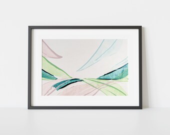 Green Pink Abstract Shapes Painting, Pastel Colors Wall Art, Abstract Painting on Paper, Modern Original Artwork Painting,