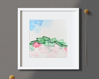 Green Pink Geometric Painting "Utopia", Eccentric Wall Art, Pink Green Original Painting, Modern Spring Decor, Sophisticated Art