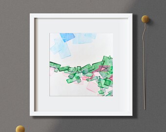 Pink Green Colour Block Art "Utopia", Green Geometric Wall Art, Modern Minimalist Abstract Painting, Original eccentric art