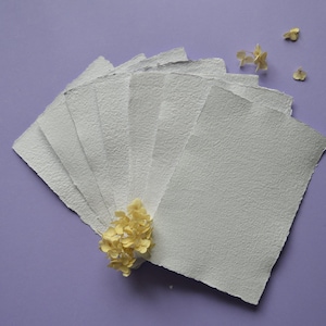 White handmade paper sheets A5  - Pack of 5 - Artisanal paper - Recycled paper - Deckle edged artisan paper