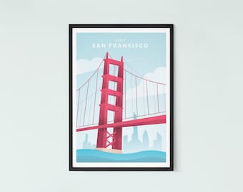 San Francisco City Reiseplakat, zeitgenössische Illustration Kunstdruck