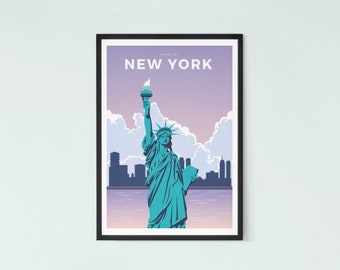 Statue of liberty ny city travel poster , contemporary illustration art print