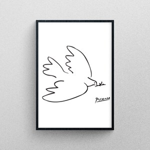 Picasso's Dove with Twig line drawing Poster Art | Exhibition Print in High Resolution