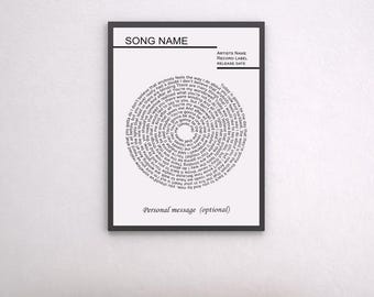 Custom Vinyl Lyrics Print, Personalised Music Poster, Customizable Music Gift, personal Wedding Song gift, Music art Gift, Anniversary Gift