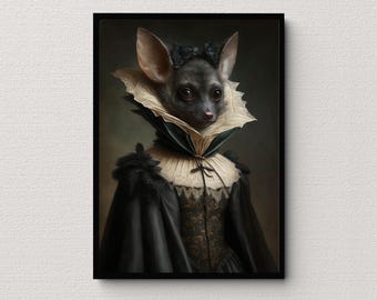 Gothic Bat portrait print, Vintage Poster Art Print, Goth Home Decor, Victorian Vampire, Witchy Decor, Dark Academia Art
