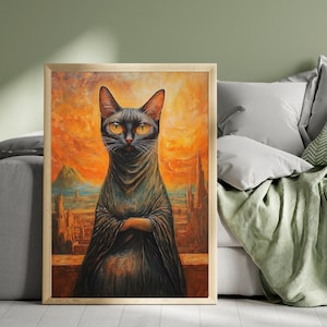 Mona Lisa Cat Print Funny Cat Lovers Gift wall art poster print