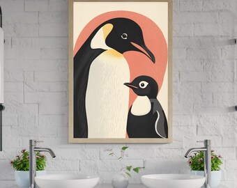 Retro penguin art print