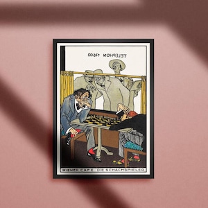 Viennese café: the chess players poster art (1911) | print in high resolution