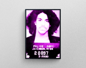 Le mugshot du prince après l’arrestation du Mississippi en 1980, tirage d’exposition d’art