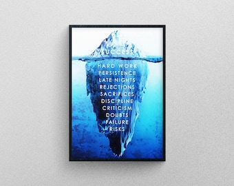 Success journey iceberg motivation poster art, design print.