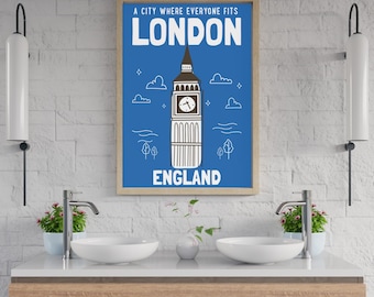 London illustration print London England City poster Print wall art