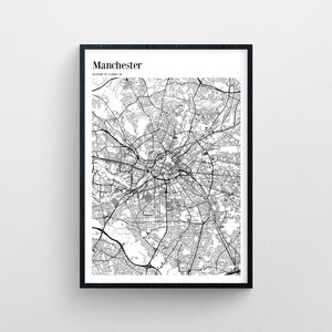 Manchester City Map Poster Straßen Karte Druck Vereinigtes Königreich Home Geschenk.