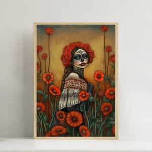 Day Of the Dead Woman Print Dia de los Muertos Sugar Skull Art, Mystical Gothic Print, Latin American Art, Dark Wall Art