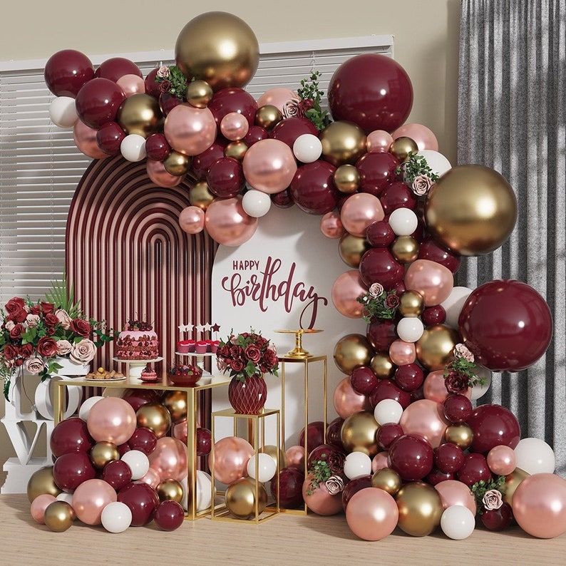 Burgundy Rose Gold Balloon Garland Kit Blush Dusty Gold Etsy Canada