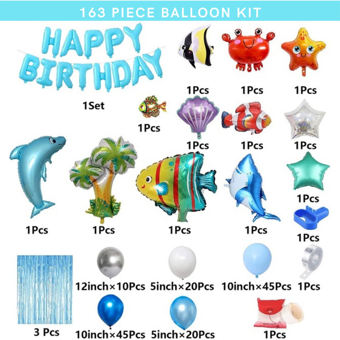 163 Piece Under the Sea Balloon Garland Kit With Backdrop Etsy