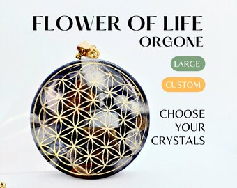 Generador de Orgón Personalizado Flor de la Vida. Escudo EMF con cristal personalizado. Amuleto para Meditación, Equilibrio de Chakras, Fertilidad y Prosperidad.
