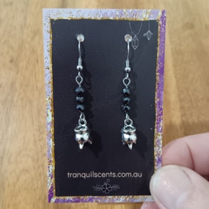 Witches cauldron, handmade earrings,onyx