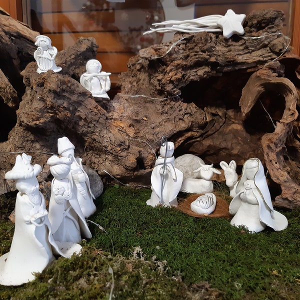 Crèche fait main / pâte fimo / Nativité, Rois Mages, Bergers, Anges