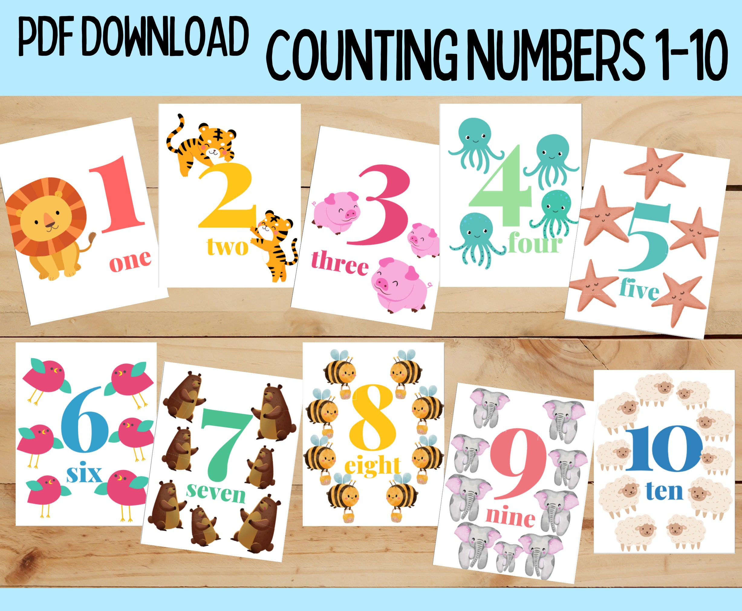 flashcards printable counting numbers 1 10 for kids toddlers etsy