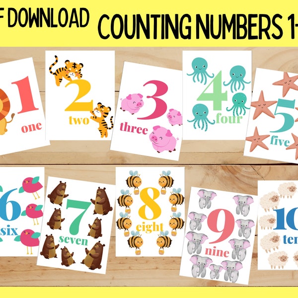 Number Flashcards for Kids, Printable Flashcards for Kids, Learn to Count 1-10, Number Flash Cards, Print at Home, Educational Activities