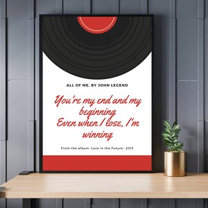 All of Me by John Legend, vinyl style digital print
