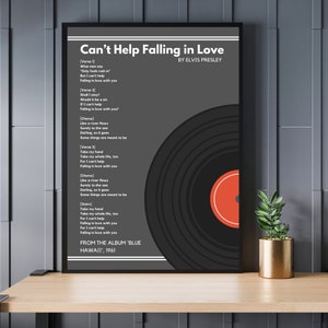 Can&#39;t help falling in love by Elvis Presley, lyrics digital print