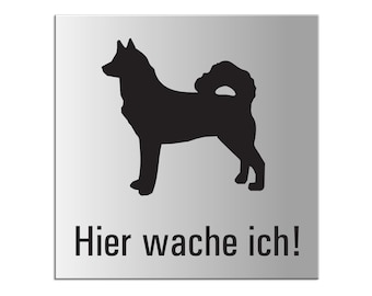 Attention dog shield dog warning sign aluminum silver anodized 12 x 12 cm self-adhesive