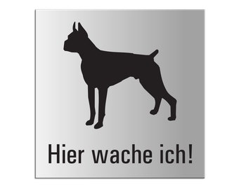 Attention dog shield dog warning sign aluminum silver anodized 12 x 12 cm self-adhesive