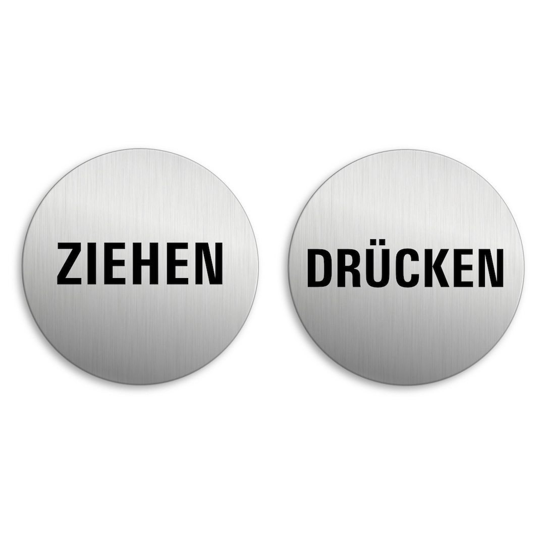 Set Of 2 Self-Adhesive Push/Pull Door Plates, Brushed Aluminum Stainless Steel Look, 75mm Diameter, UV & Scratch Resistant, Indoor/Outdoor