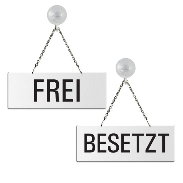 Schild Frei Besetzt Kettenschild - Melamin Weiss 175x65 mm mit Saugnapfhaken