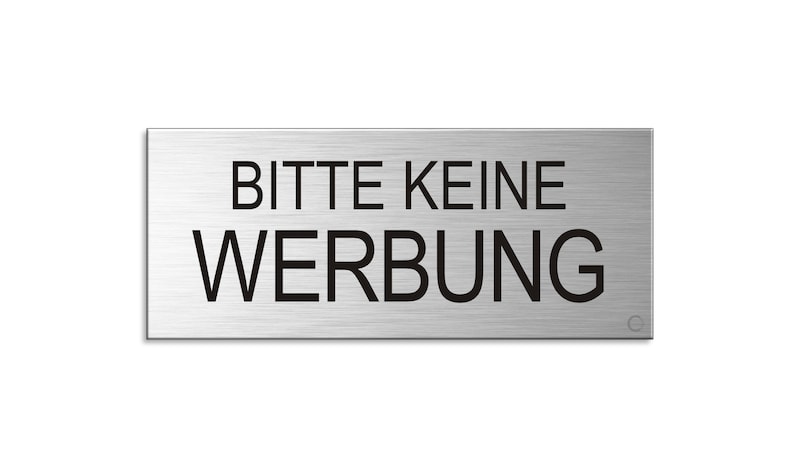 Letterbox sign Please no advertising 60 x 25 mm made of aluminum Aluminium gebürstet