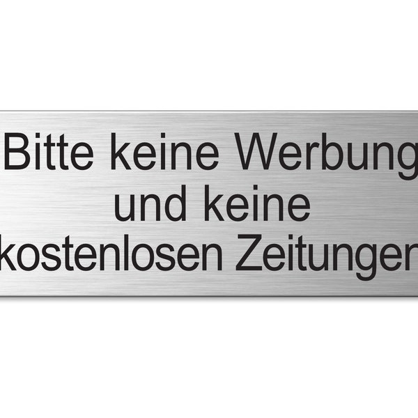 Schild Bitte keine Werbung und keine kostenlosen Zeitungen 66 x 25 mm aus Aluminium