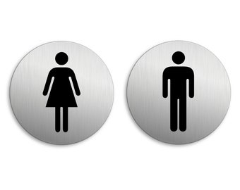 Set of 2 Stainless Steel Look Aluminum WC-Signs Ø 75mm Ladies, Gents