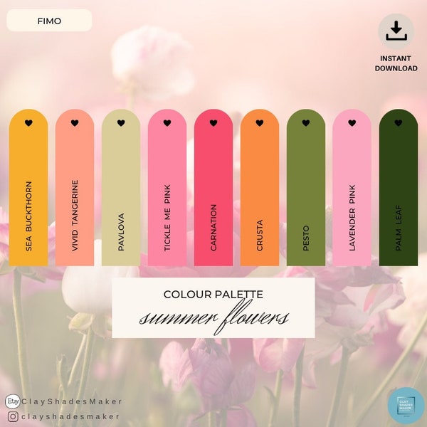 FIMO - Fleurs d'été - Palette de 9 couleurs/ Recette de couleur d'argile polymère/ Recette de mélange d'argile/ FIMO Soft/ Recette d'argile/ Mélange de couleurs/Vibrant