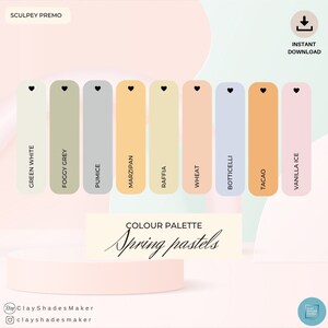 Sculpey PREMO - Spring Pastels - 9 Colour Recipe Palette/ Polymer Clay/ Clay Mixing Recipe/ Colour Recipe/ Pastels/ Digital Recipe