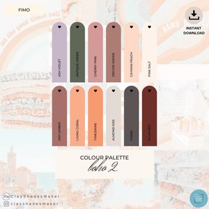 FIMO - BOHO 2 - 12 Farben Rezept Palette / Polymer Clay Farbe / Digital / Clay Mixing Recipe / Color Recipe / Clay Recipe
