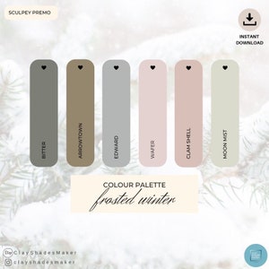 Sculpey PREMO - Frosted Winter - 6 Colour Recipe Palette/ Polymer Clay/ Clay Mixing Recipe/ Colour Recipe/ Muted Recipe/ Digital Recipe
