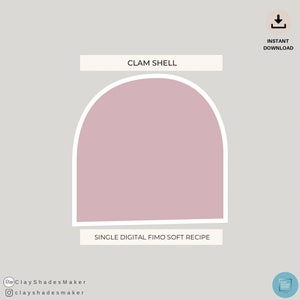 Op de afbeelding: Digitale download van een Fimo kleirecept voor een schelp. Het recept is voor één schelp en is lichtroze van kleur.