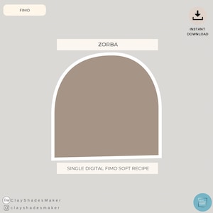 Puede incluir: Una receta digital para un solo color de arcilla Fimo suave llamado "Zorba". El color es un marrón claro. La receta está disponible para descarga instantánea.