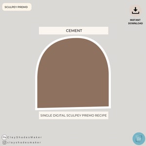 Può includere: Una ricetta digitale per un'argilla Sculpey Premo di colore "Cemento" marrone. La ricetta è per un solo colore ed è disponibile per il download immediato.