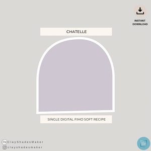 Puede incluir: Una receta digital para un solo color de arcilla Fimo suave, llamada "Chatelle". El color es un morado claro. La receta está disponible para descarga instantánea.