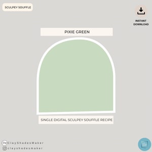 May include: A digital recipe for a single Sculpey Souffle in the color Pixie Green. The recipe is available for instant download.