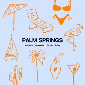 Hand-Drawn Palm Springs Party Illustration Set | Whimsical Italian Food Clipart | Wedding And Event Graphics for Invitations Menus Doodles